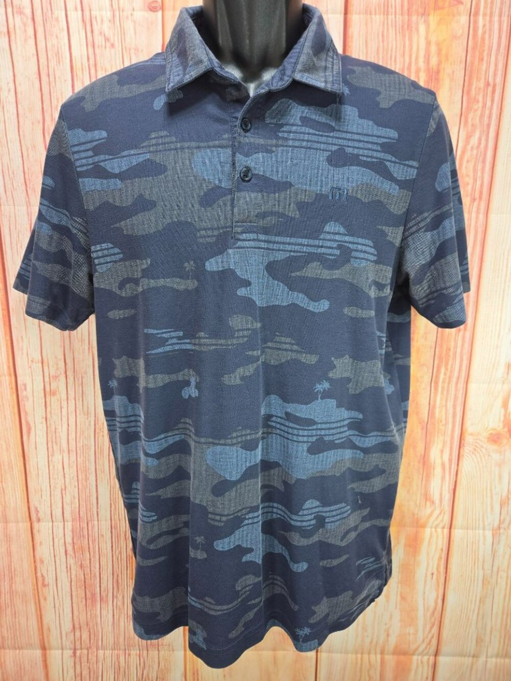 Travis Mathew Mens Navy Camo Polo Shirt Size Medium